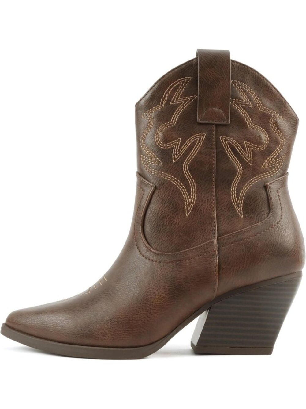 Women's Brown pu Synthetic Rubber Pointe Toe Low Heel Western Ankle Boot